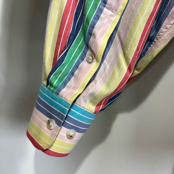 Paul Fredrick Rainbow Stripe Cotton Button Up Shirt Long Sleeves - Picture 7 of 8